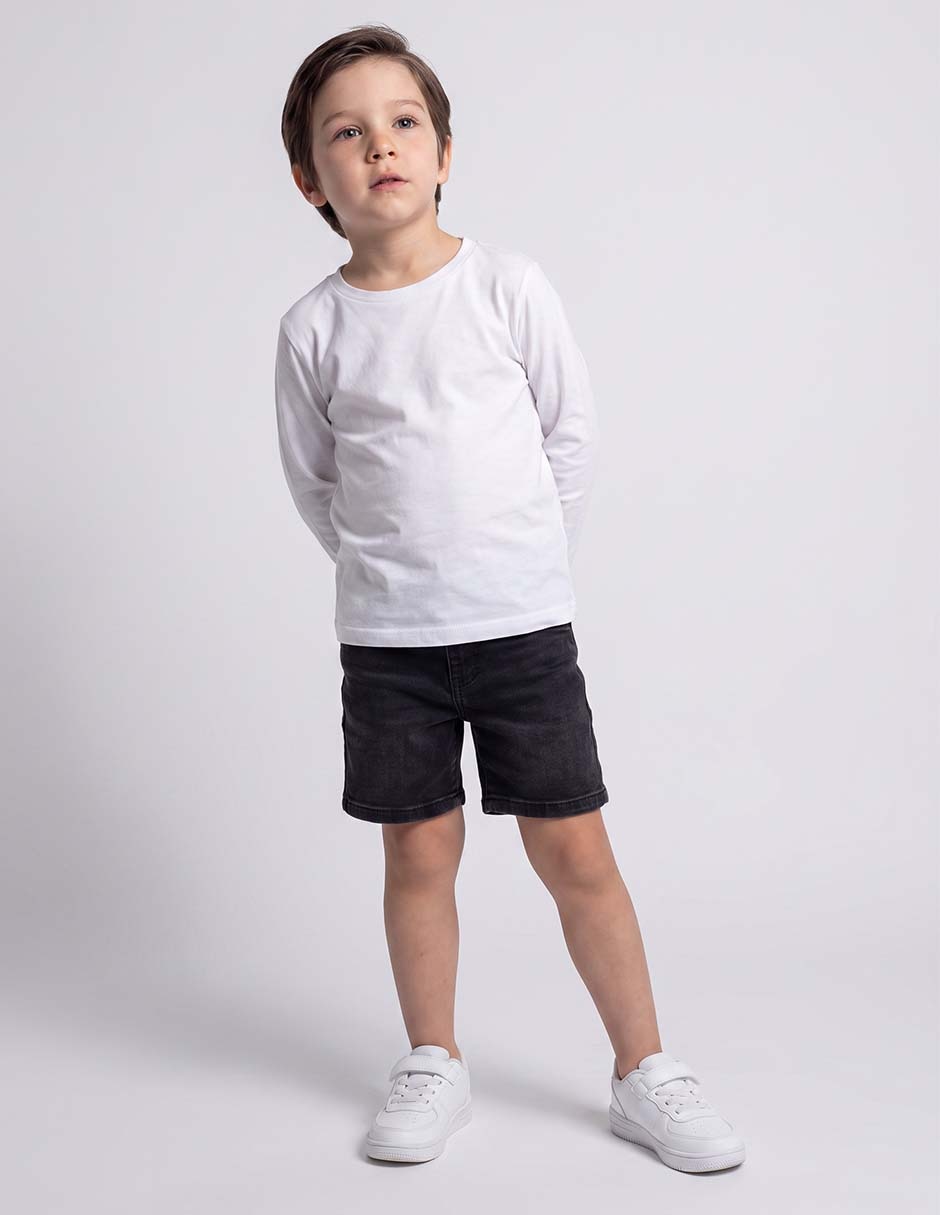 Set camiseta cuello redondo punto blanco para niño